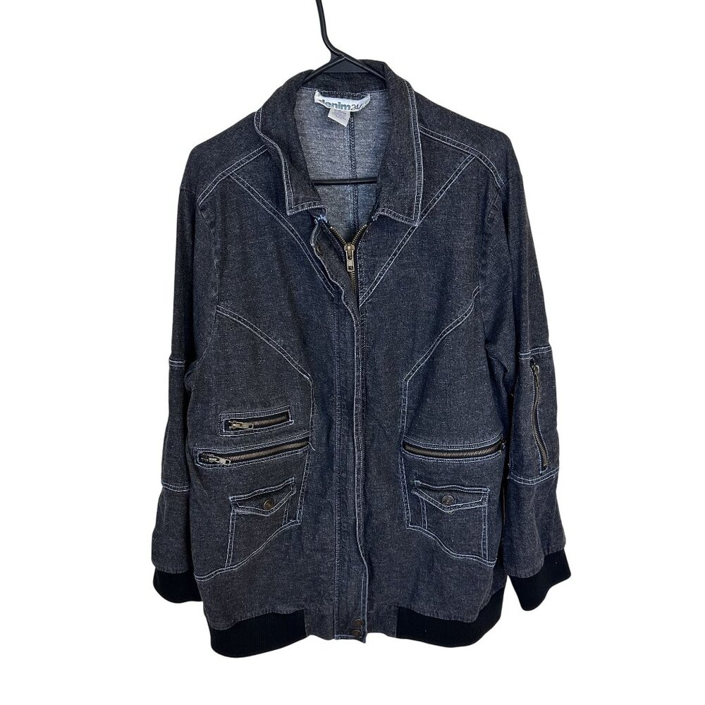 Womens Dark Wash Denim Jacket Zipper 20W Denim 24/7 Work Jacket Lightweight